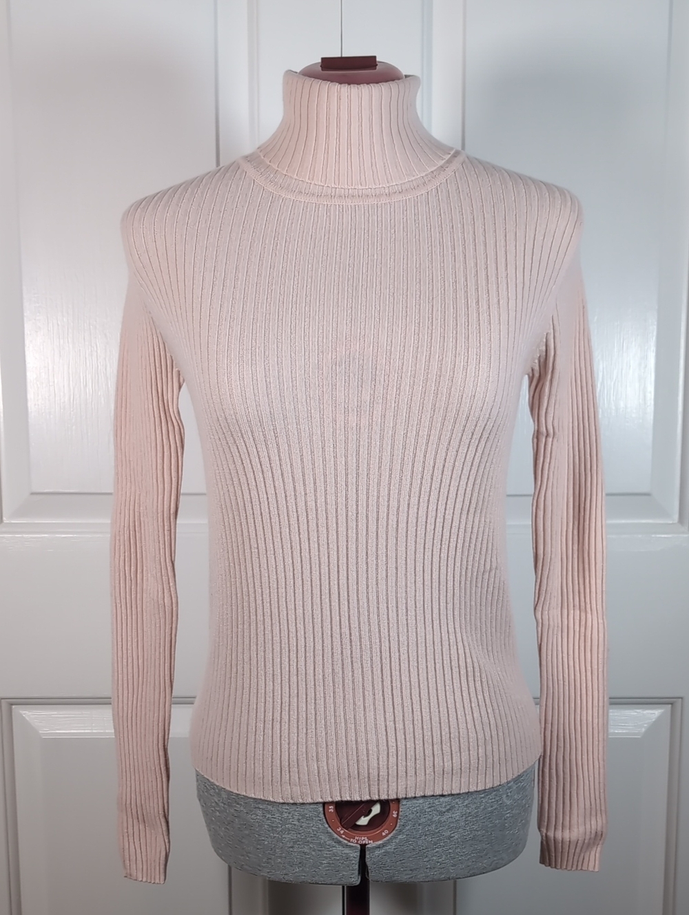 Autumn Cashmere Light Pink Ribbed Turtleneck Sweater Soft Pastel Long Sleeve S